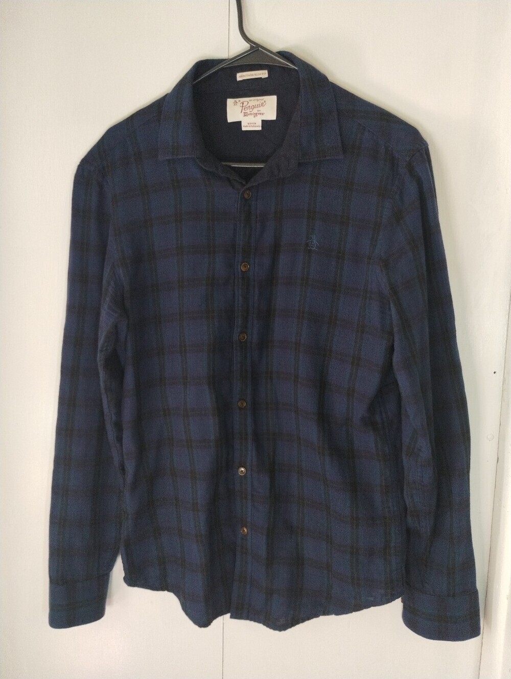 Original Penguin Blue and Black Plaid Long-Sleeve Shirt